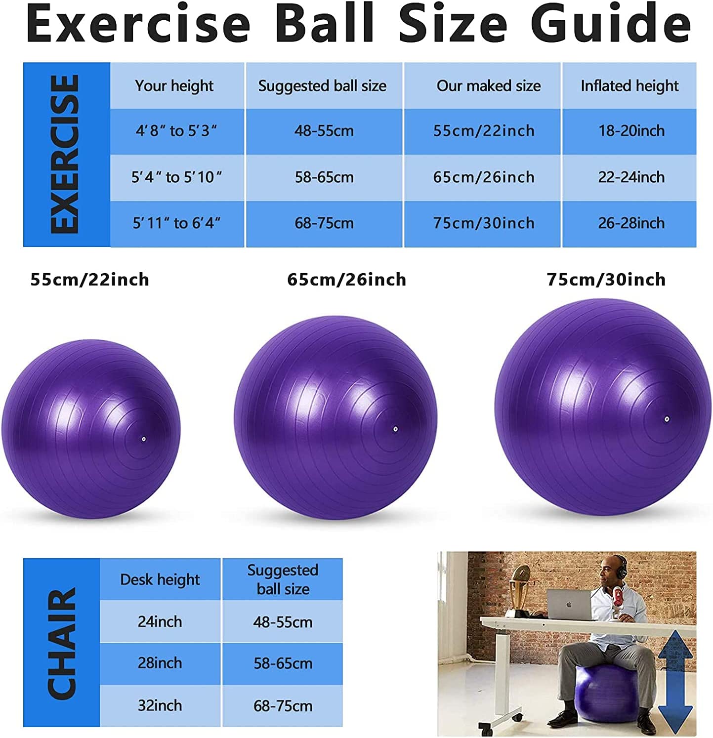 Marshal Fitness Yoga Ball, Exercise Ball for Fitness Purple - Image 2