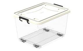 Cosmoplast 22L Clear Plastic Storage Box with Wheels & Lockable Lid, Off White