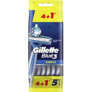 Gillette blue simple3 men's disposable razors, 4+1 count