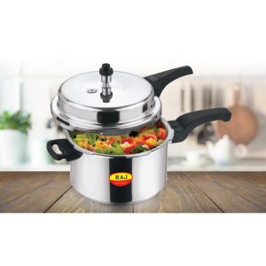 Raj aluminum pressure cooker, silver 5 ltrs