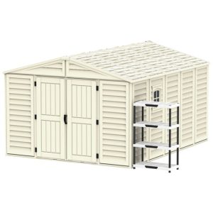 Cosmoplast WOODBRIDGE 10.5X13FT 324.8 X 405 X 233.2 CM RESIN GARDEN STORAGE SHED WITH FREE SHELVING RACK 4