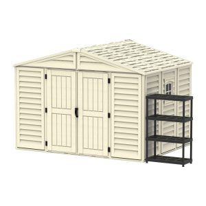 Cosmoplast WOODBRIDGE 10.5X10.5FT 324.8 X 326 X 233.2 CM RESIN GARDEN STORAGE SHED WITH FREE SHELVING RACK 4