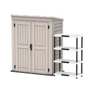 Cosmoplast YARDMATE PENT PLUS 5X3FT 171 X 92 X 202 CM RESIN GARDEN STORAGE SHED WITH FREE SHELVING RACK 4