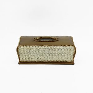 Accract Tissue Box White,Gold 10.8x6.1x4.2cm H881312-2B