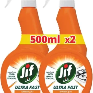 JIF Ultra Fast Cleaner Spray, for Kitchen, 100% tough grease removal 2 x 500 ml