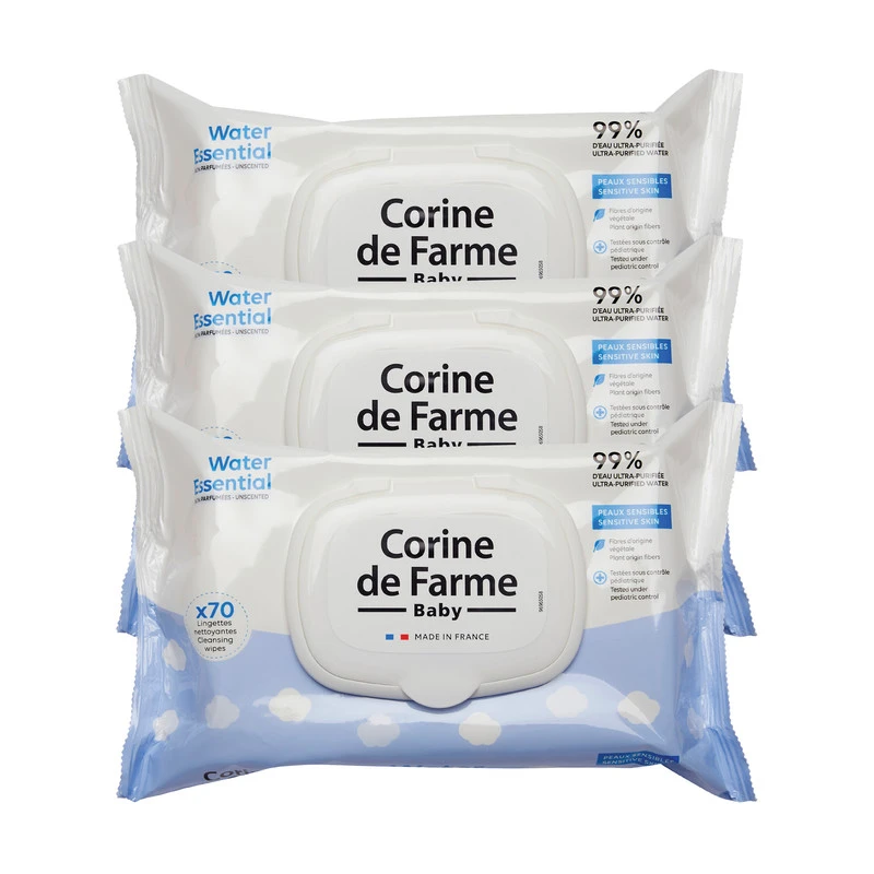 Corine De Farme Baby Water Essential Wipes 70's Pulls x 3 Value Pack