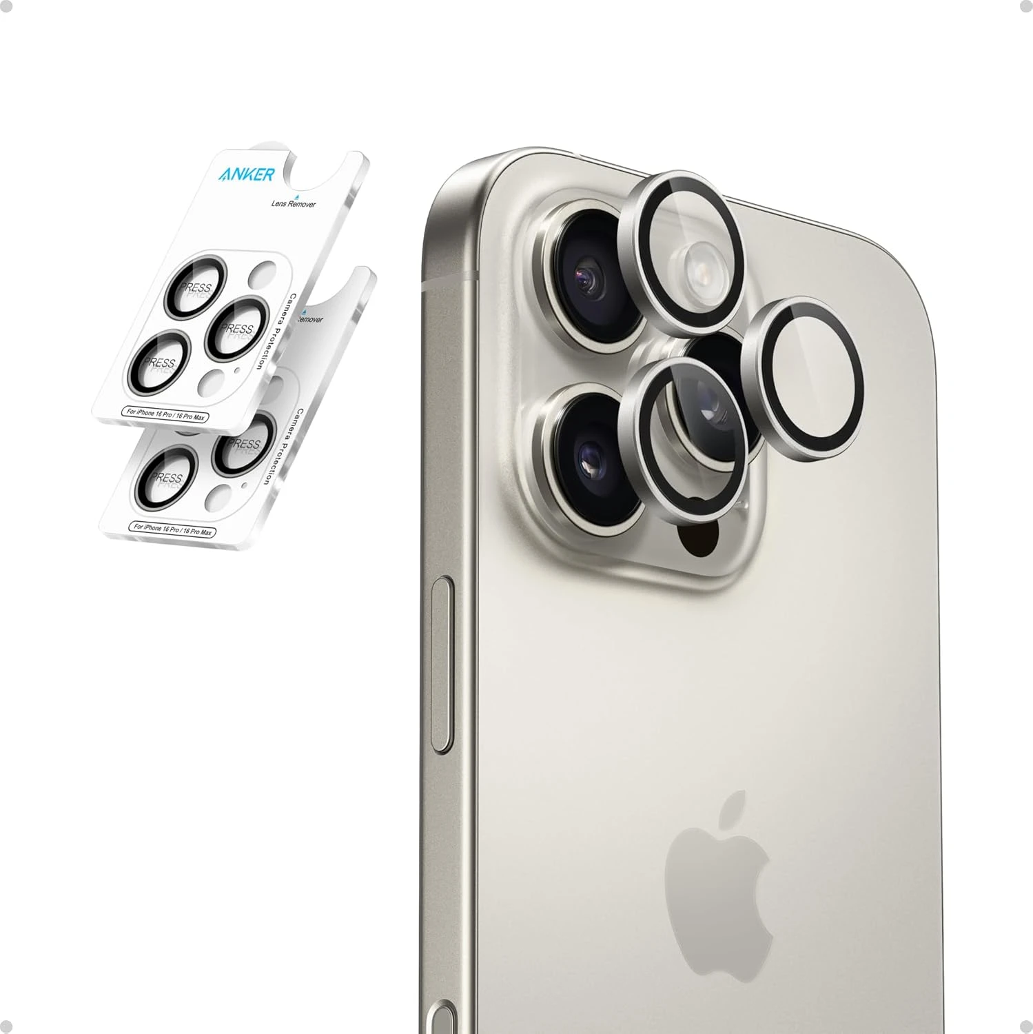 Anker Camera Lens Protector ShieldX Glass For iPhone 16 Pro/16 Pro Max A720GH6A 2-Pack