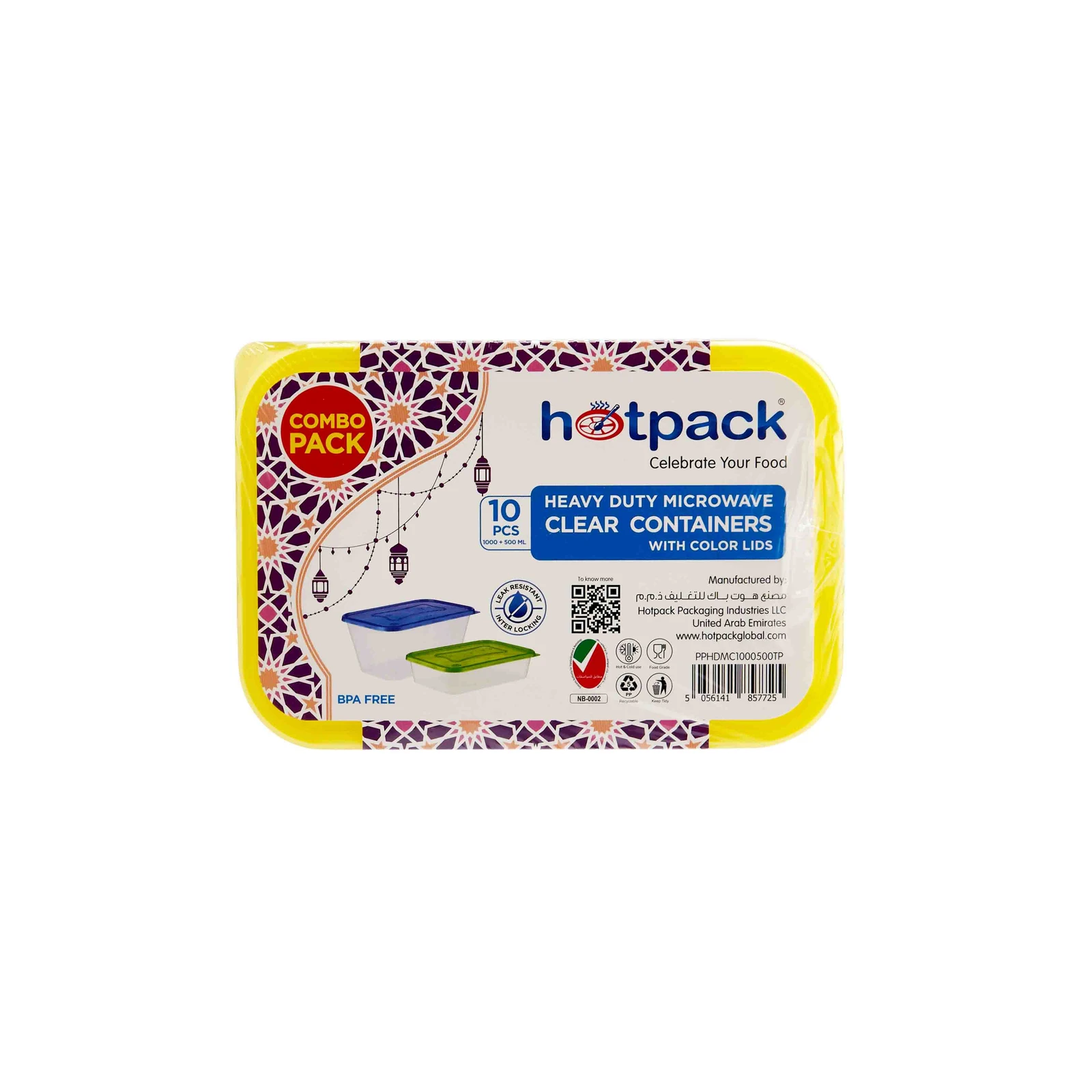 Hotpack Hd Microwave Container 1000ml + 500ml Color Lid, 5 Pieces x 2 Twin Pack