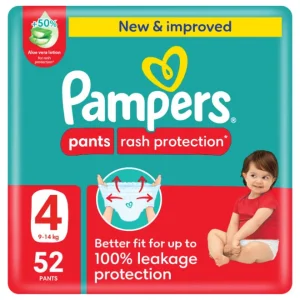 Pampers Pants Rash Protection Diapers Size 4, 9-14kg, Jumbo Pack, 52 Count