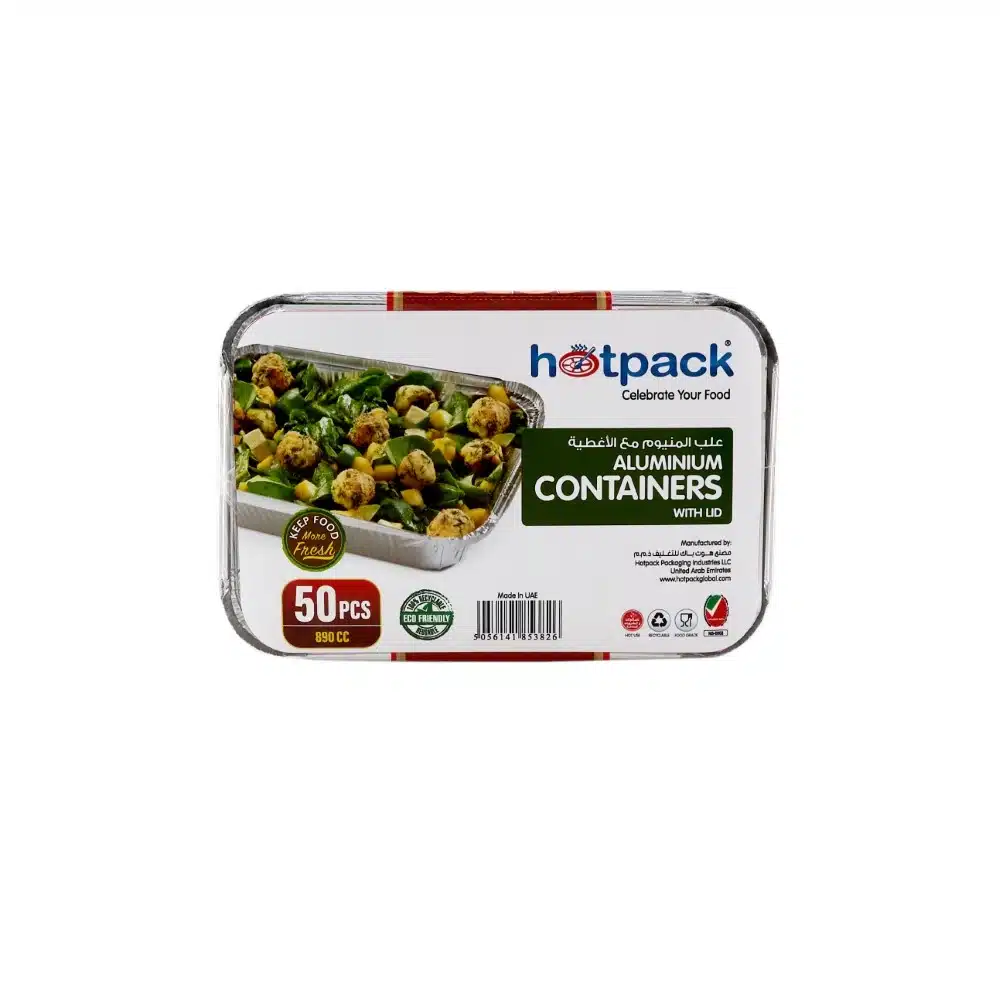 Hotpack Aluminium Container 8389, 890ml With Lid ? 50 Pieces