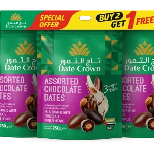 Date Crown Assorted Chocolate Dates with Almonds 250g x 3