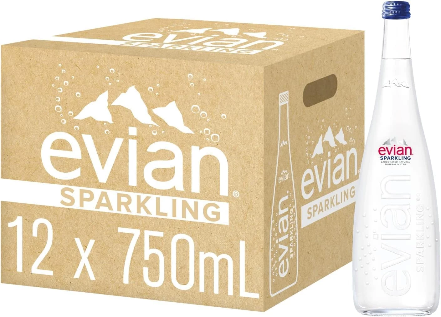 Evian Sparkling Natural Mineral Water 750 ml x 12
