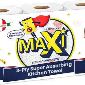 Maxi Supercarta Kitchen Towel 3 Ply, Pack Of 3, 210 x 216mm Per Sheet