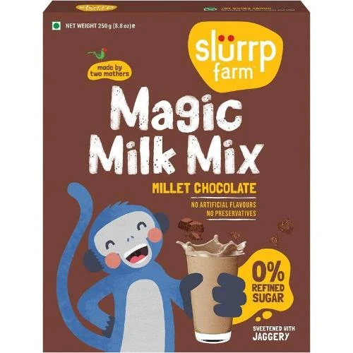 Slurrp Farm No Sugar Chocolate Nutrition Powder Milk Mix, Sweetened with Jaggery Powder, Contains Jowar and Oats, with 10 Essential Nutrients, 250 g
