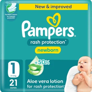 Pampers Rash Protection Diapers, Size 1, 2-5kg, Newborn 21 Count