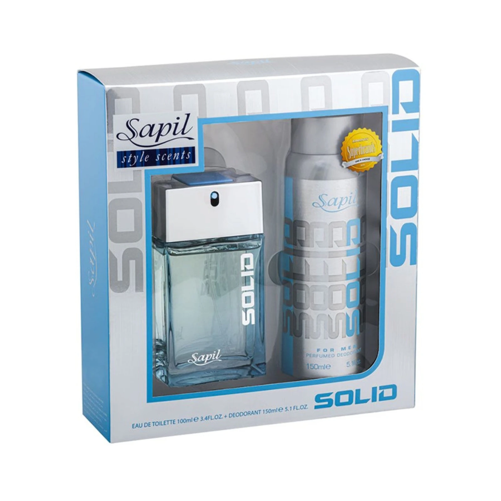 Sapil Solid EDT 100ml + Perfume Spray 150ml for Men