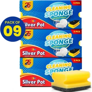 Silverpot Big Size Rg03P Black Scourer And Sponge, Pack Of 3 Promo x 3 Pieces (2+1), Sponge Size 9.4x6.6x4.6cm