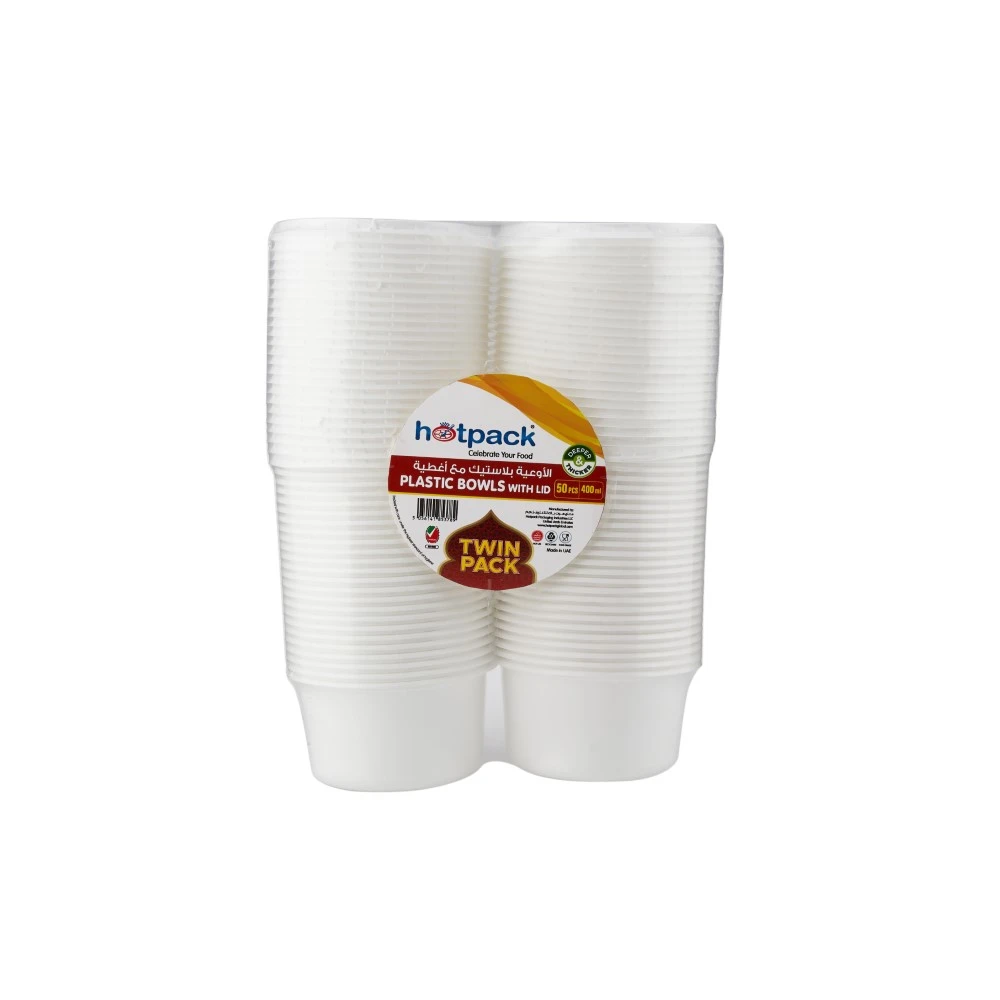 Hotpack Plastic Bowl With Lid 400ml x 2 Pack (25 Pieces x 2)