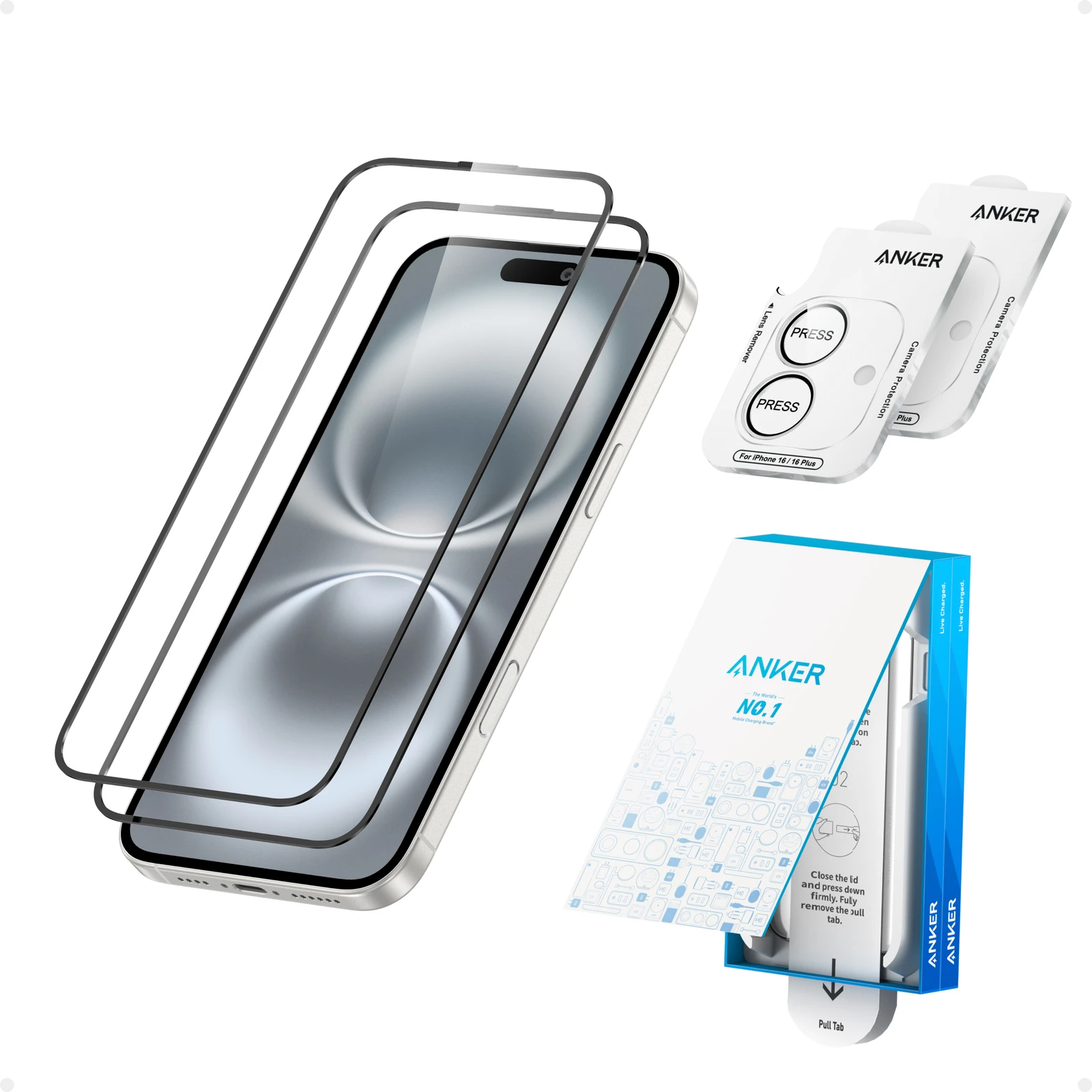 Anker Easy Fit HD Screen and Camera Lens Protectors Kit For iPhone 16 Pro A720FHVA 2-Pack