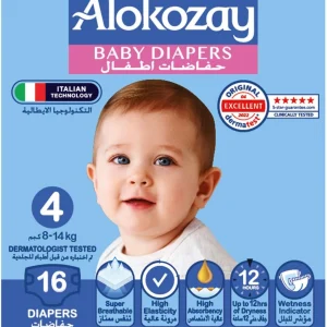 Alokozay Premium Baby Diapers, Size 4, 16 Diapers