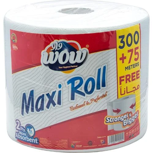 Wow Maxi Roll Embossed 375 Meter 2 Ply Free, 938 Sheets