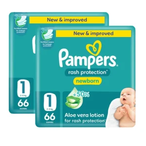 Pampers Newborn Rash Protection Diapers Size 1, 2-5kg, 66 Counts x 2