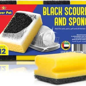 Silverpot Big Size Rg04 Black Scourer And Sponge, 12 Pieces, Sponge Size 13x6.6x4.6cm