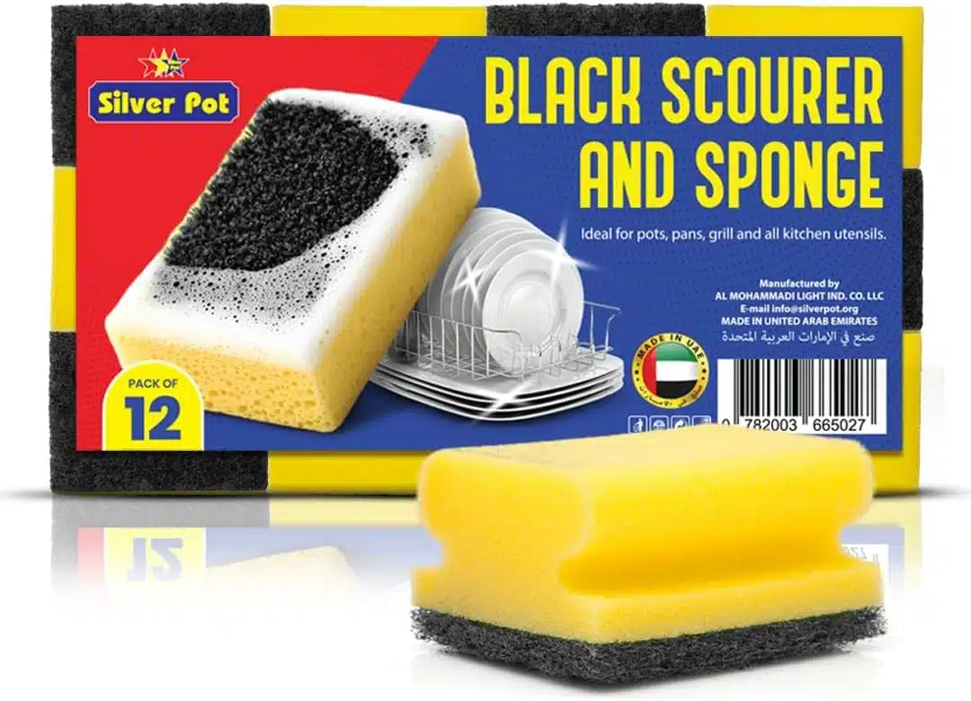 Silverpot Big Size Rg04 Black Scourer And Sponge, 12 Pieces, Sponge Size 13x6.6x4.6cm