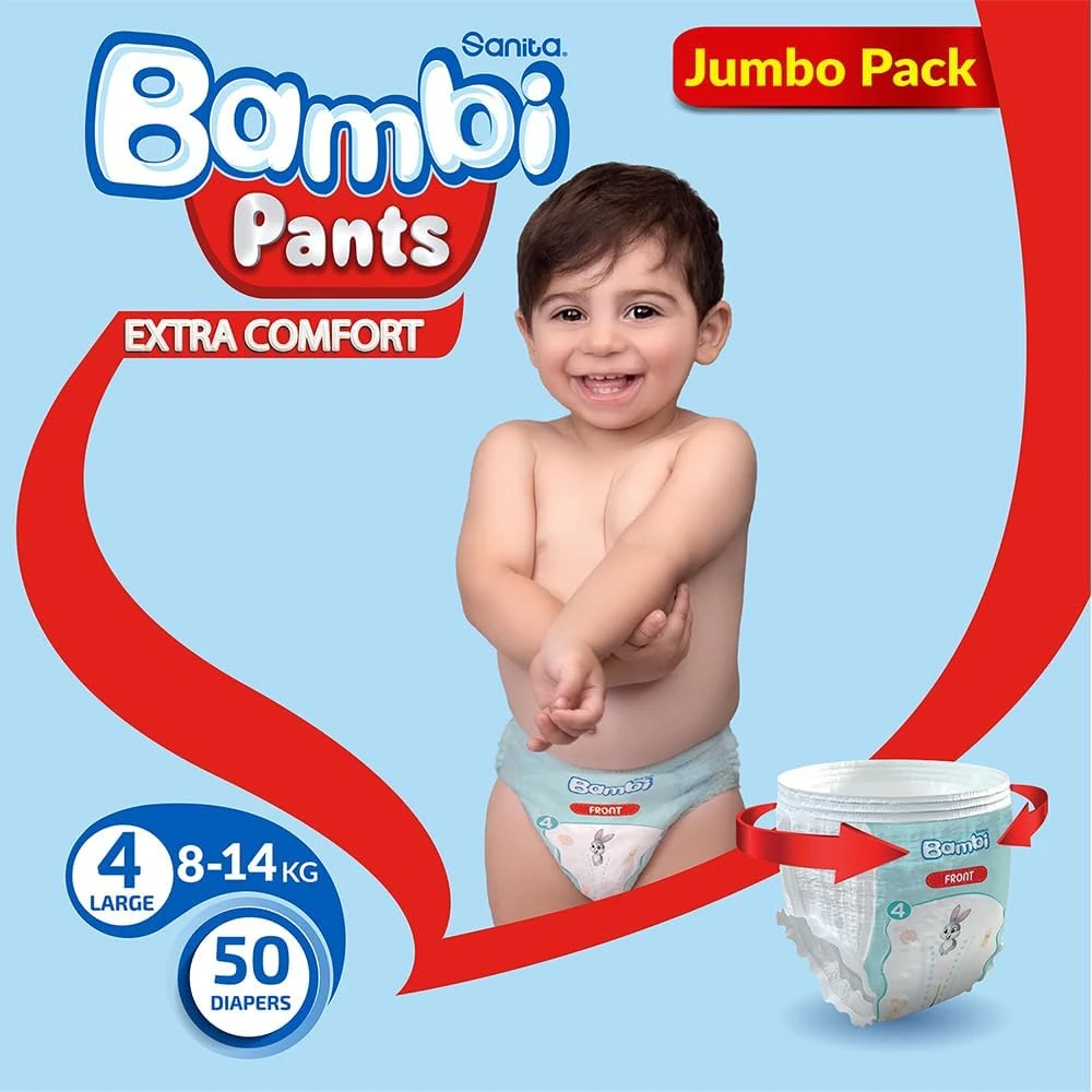 Sanita Bambi Pants, Size 4, Large, Jumbo Pack, 50 Diapers
