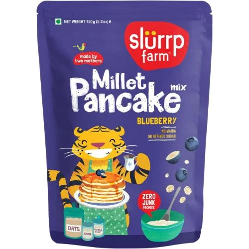 Slurrp Farm No White Flour Pancake Mix, Instant Breakfast Mix Made with Oats and Jowar, Eggless Healthy Breakfast for Kids & Adults, With Real Blueberries 150g