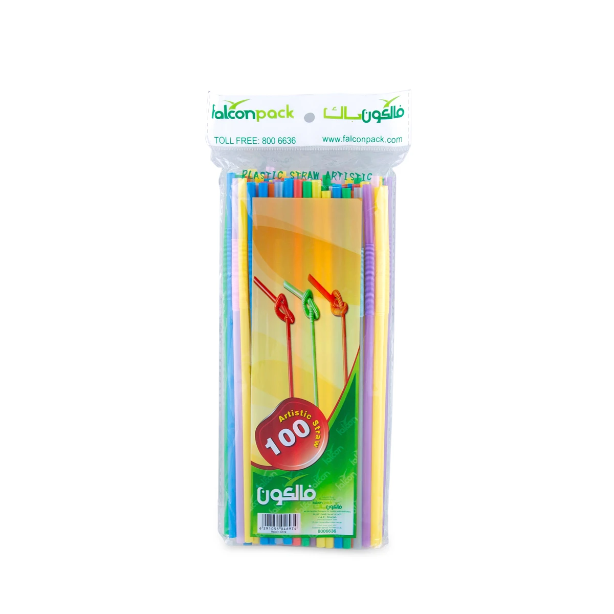 Falcon Plastic Straw Assorted Colors 6mm x 260, 40 Packets x 100 Pieces