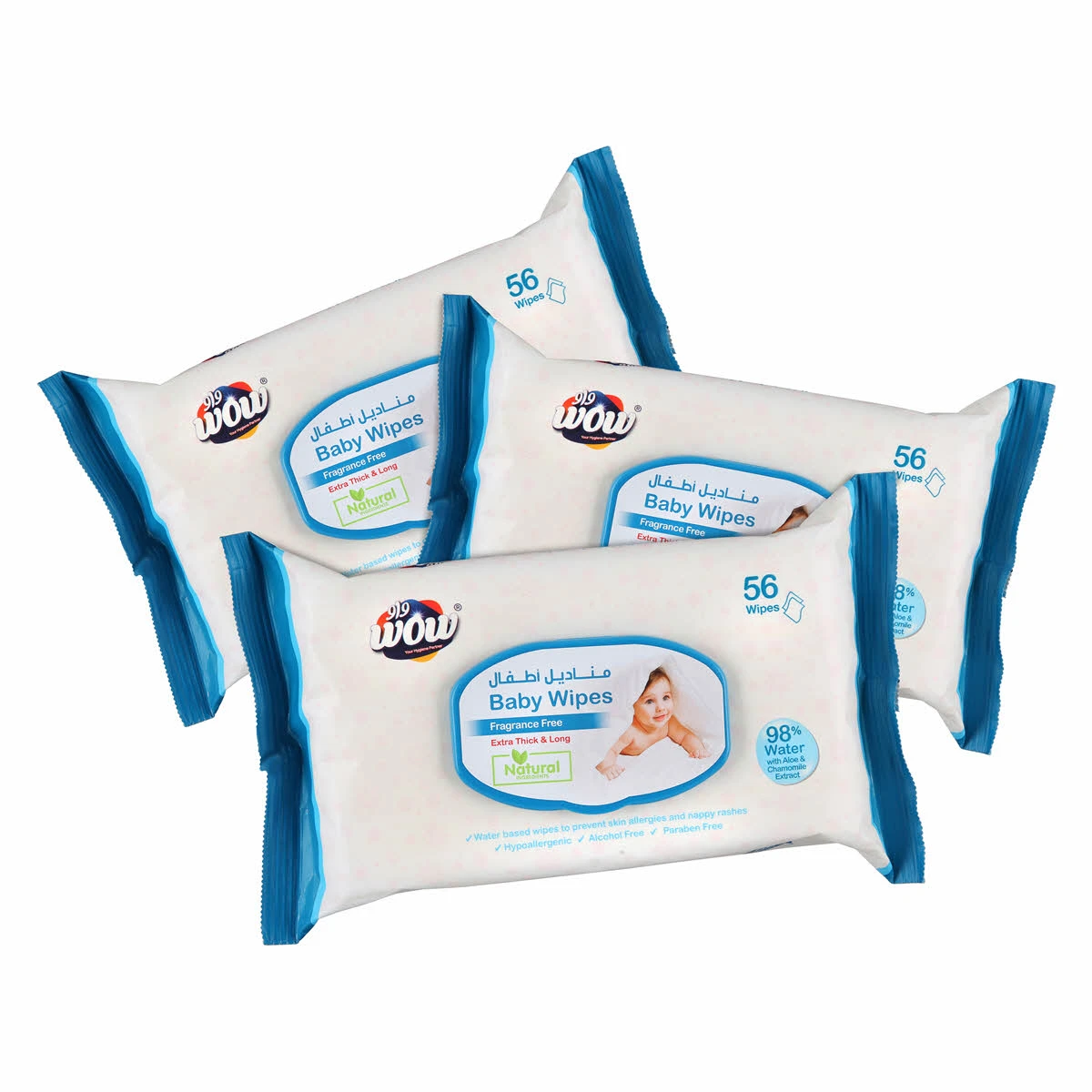 Wow Baby Wipes Fragrance Free 56's x 3