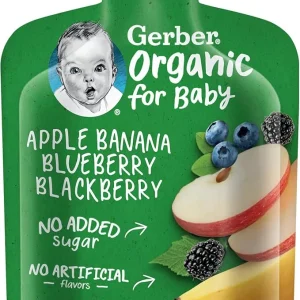 Gerber Organic Puree Apple, Banana, Blueberry & Blackberry Baby Food, 90G, large