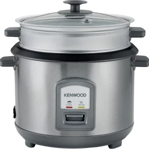 Kenwood 2-In-1 Rice Cooker 1.8L 10-Cups Rice With Food Steamer Basket, Non-Stick Cooking Pot, Temepered Glass Lid, Warm/Cook Lights, Spatula Holder, Detachable Cord RCM45.000SS Silver