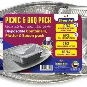 Silverpot Aluminium Cont (8389 10 Pieces) + 750 Clear Containers (5 Pieces) + Spoon (50 Pieces) + Aluminium Platter Ov2 (3 Pieces)