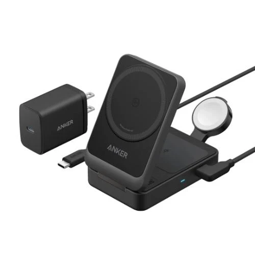 Anker MagGo Wireless Charging Station 15W, Foldable 3-in-1 Black - B2557212