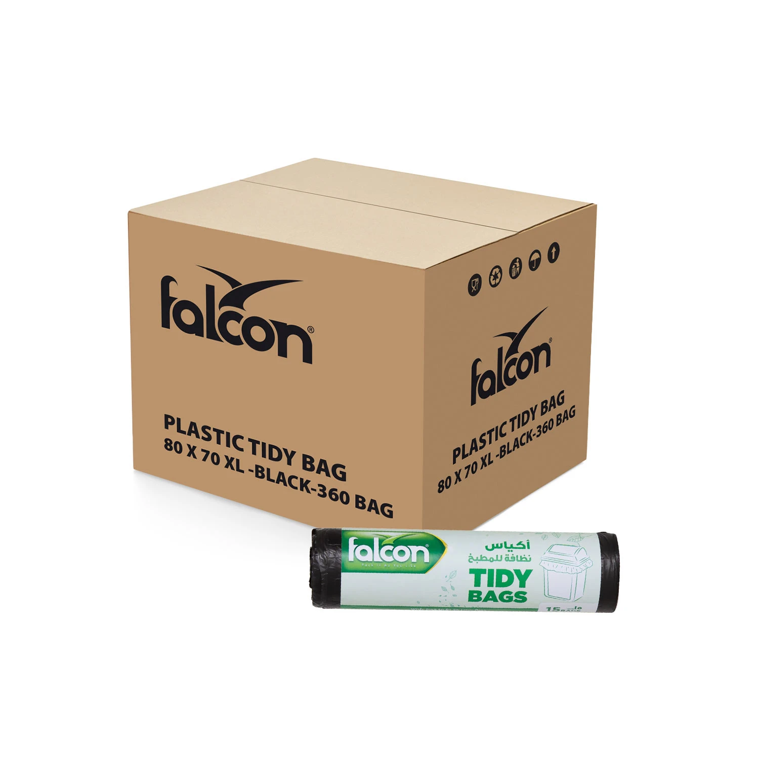 Falcon Tidy Bags 80 x 70 cm, XL - Black, 24 Rolls x 15 Pieces