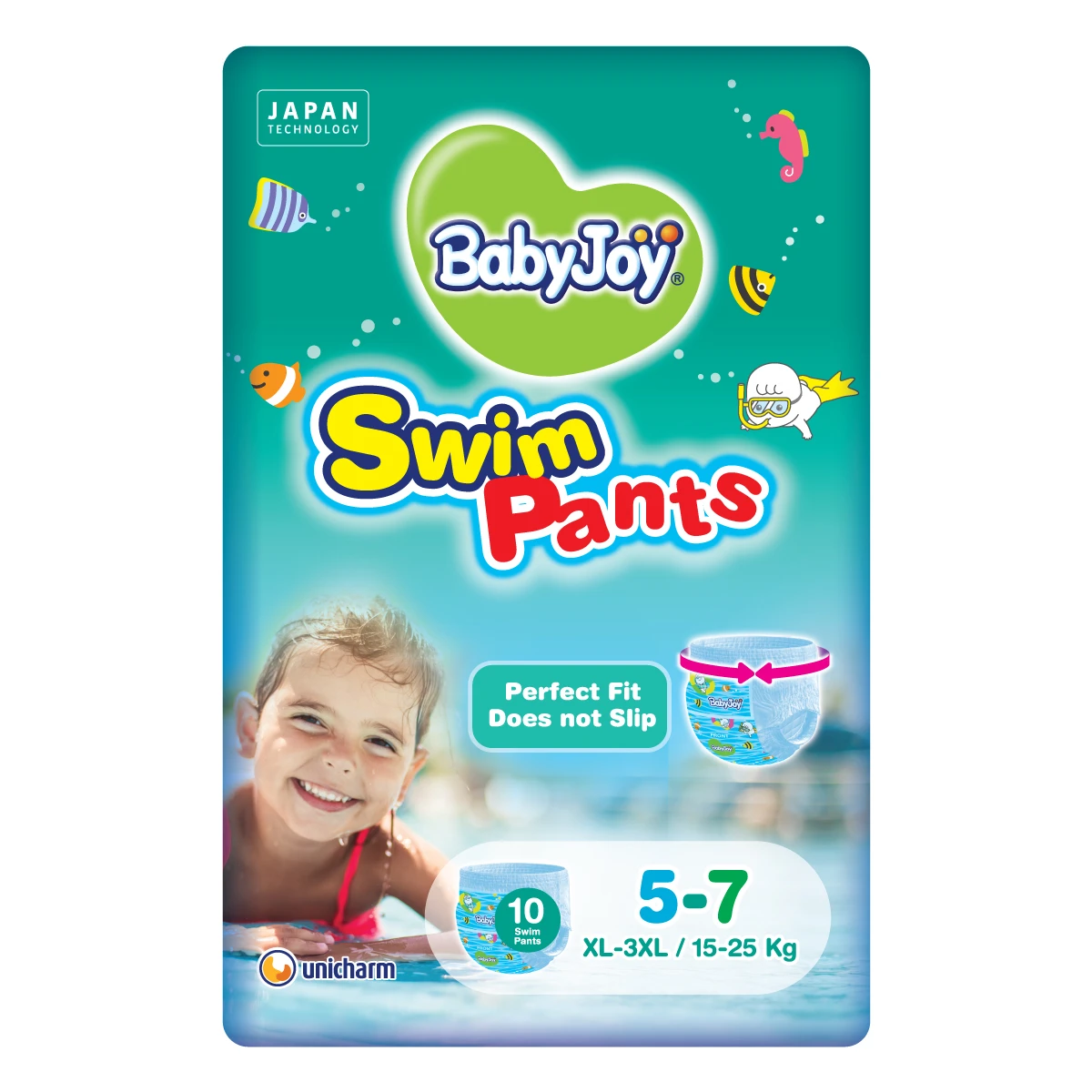 BabyJoy Swim Pants Diaper, Size 5 - 7, XL - 3XL, 15-25 Kg, Saving Pack, 10 Swim Pants