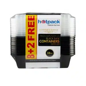 Hotpack Black Base Rectangular 8388 With Lid ? 8 Pieces + 2 Pieces