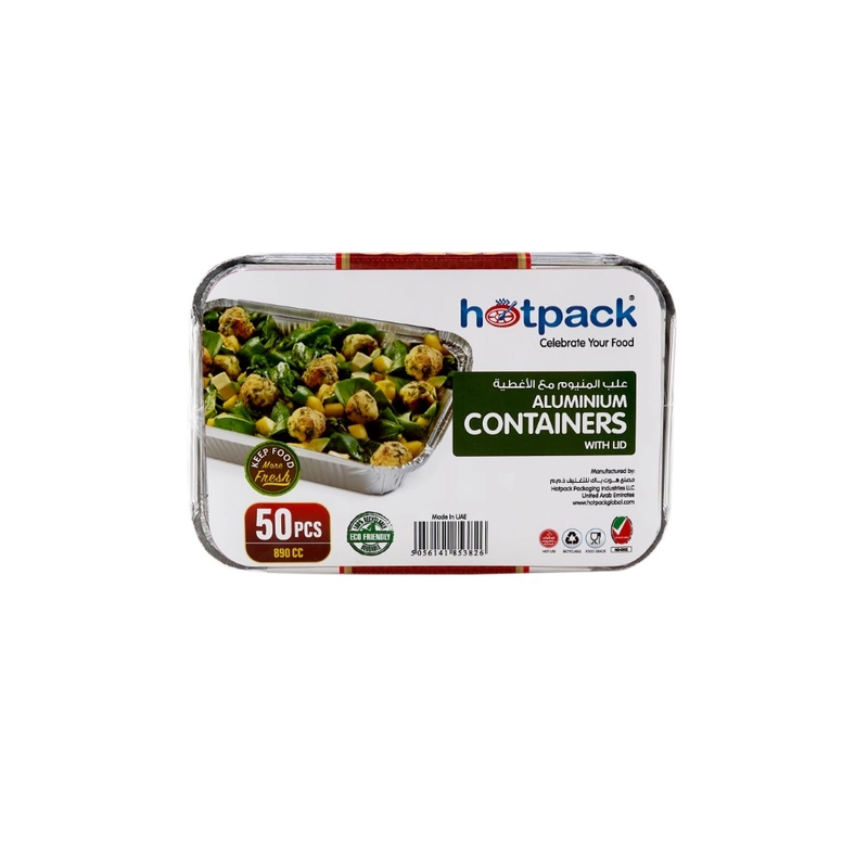 Hotpack Aluminium Container 8389, 890ml With Lid ? 50  Pieces