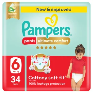 Pampers Rash Protection Pants Diapers, Size 6, 16+kg, 34 Counts